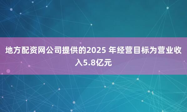 地方配资网公司提供的2025 年经营目标为营业收入5.8亿元