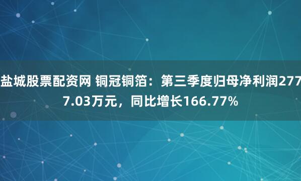 盐城股票配资网 铜冠铜箔：第三季度归母净利润2777.03万元，同比增长166.77%