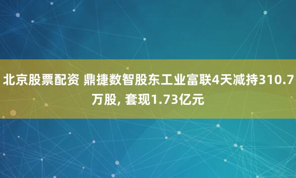 北京股票配资 鼎捷数智股东工业富联4天减持310.7万股, 套现1.73亿元